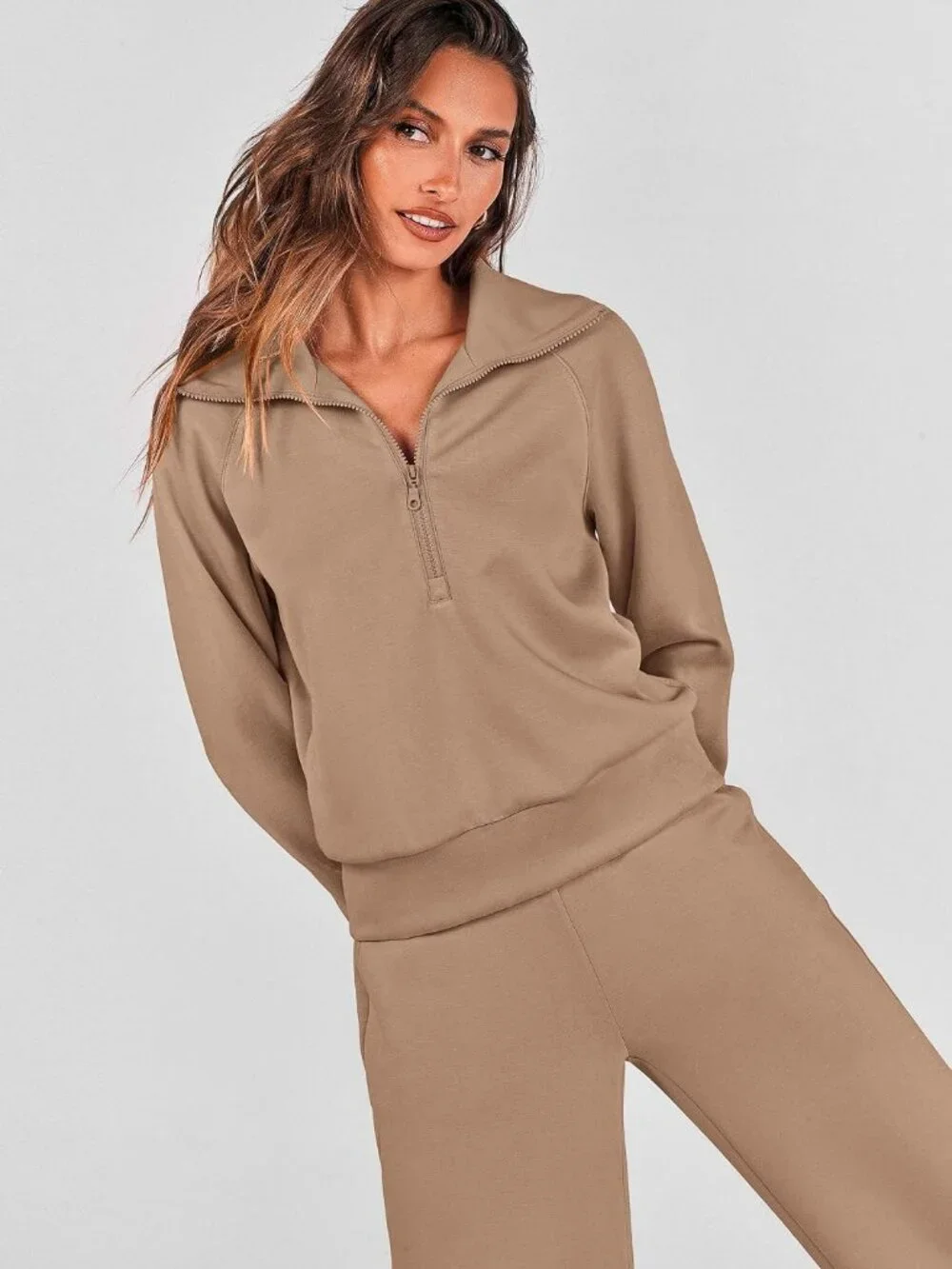 PRETTYGARDEN 2 Piece Lounge Set Sweatsuit Khaki L